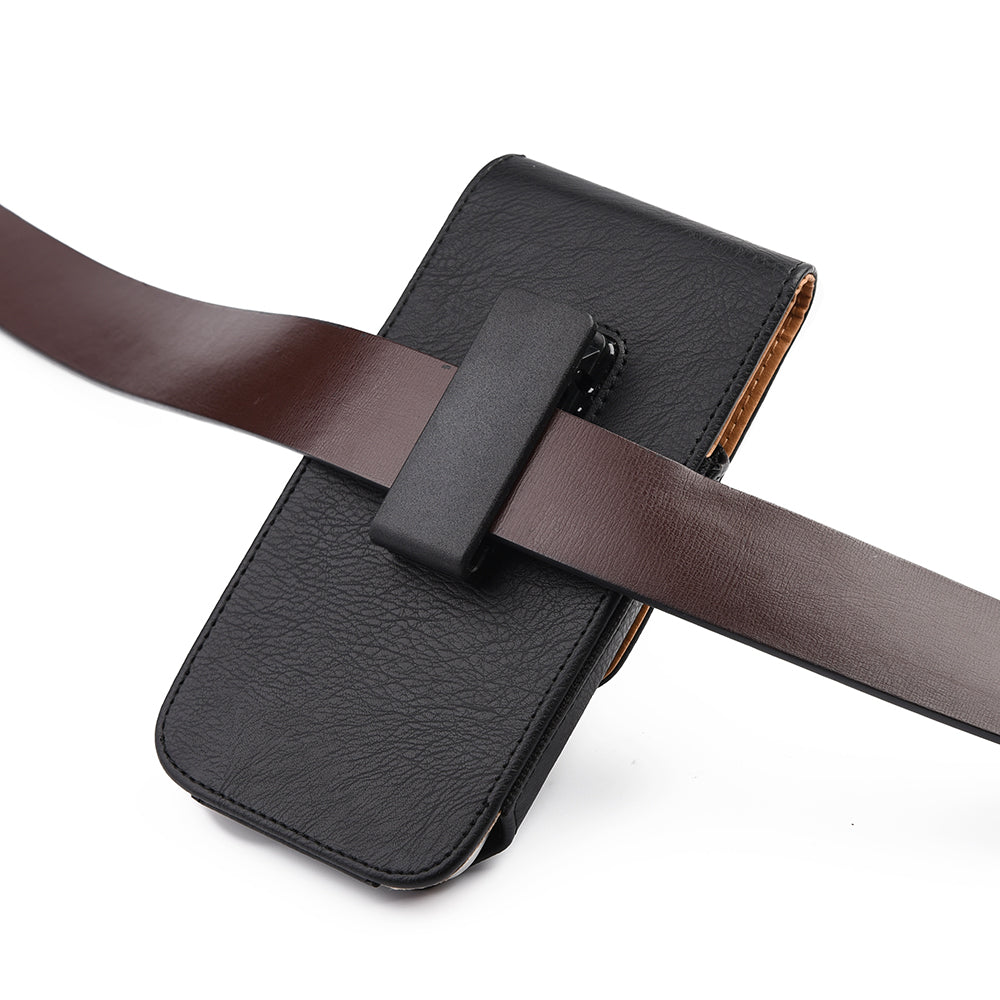 For Samsung Galaxy A23 5G Universal Vertical Leather Case Holster with Card Slot, Rotation Belt Clip & Magnetic Closure Carrying Phone Pouch [Black]