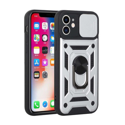 For Motorola Moto G 5G 2022 Hybrid Ring Holder Kickstand with Slide Camera Lens Cover, Rugged Dual Layer Heavy Duty Silver Phone Case Cover