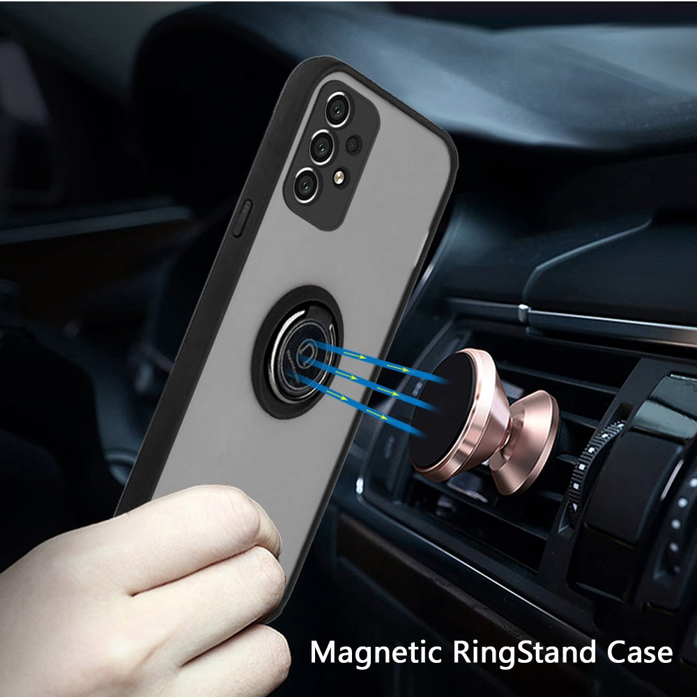 For Samsung Galaxy A33 5G Hybrid Protective PC TPU Shockproof with 360° Rotation Ring Metal Stand and Covered Camera  Phone Case Cover