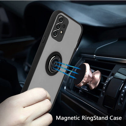 For Samsung Galaxy A33 5G Hybrid Protective PC TPU Shockproof with 360° Rotation Ring Metal Stand and Covered Camera  Phone Case Cover