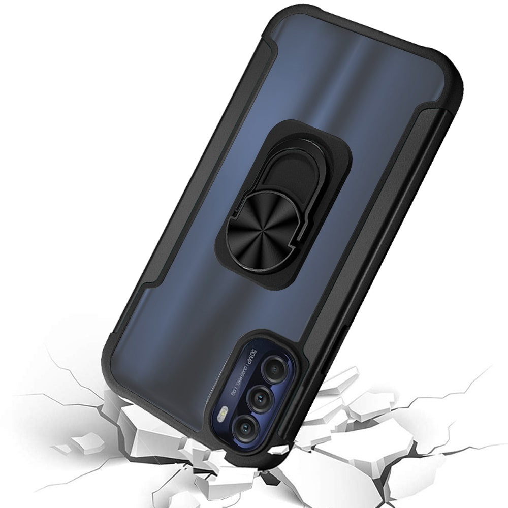 For Motorola Moto G Stylus 5G 2022 Clear Military Grade Hybrid with Ring Holder Kickstand [Magnetic Car Mount Feature]  Phone Case Cover