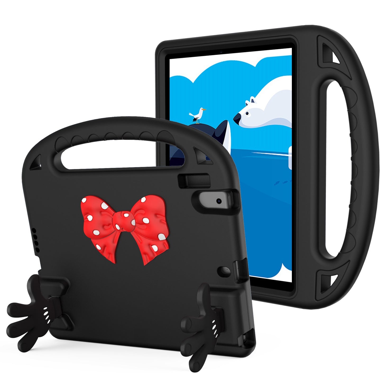 For Apple iPad Air 4 / iPad Air 5 / iPad Pro (11 inch) Hybrid Shockproof Bow Hands Kickstand Rubber TPU Kid-Friendly Bumper Tablet Black Phone Case Cover