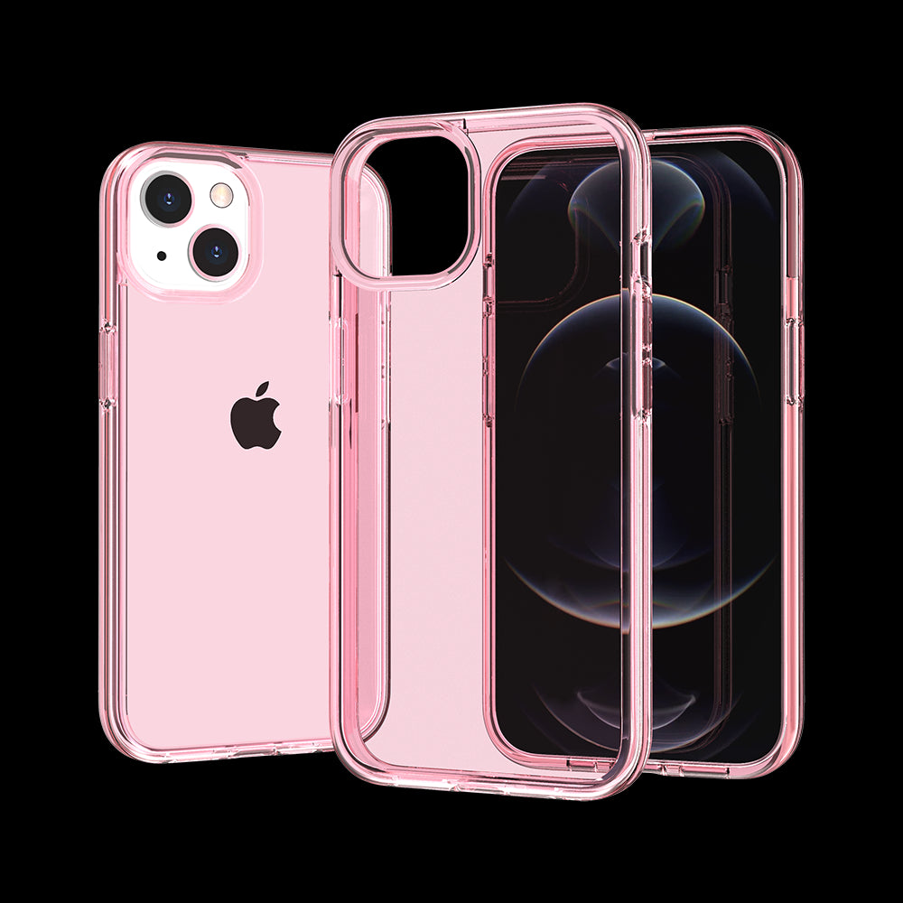 For Apple iPhone 14 Pro Max (6.7") Transparent Shock Absorption Thick TPU Rubber Gel Ultra Thick 3mm Hybrid Protective Pink Phone Case Cover