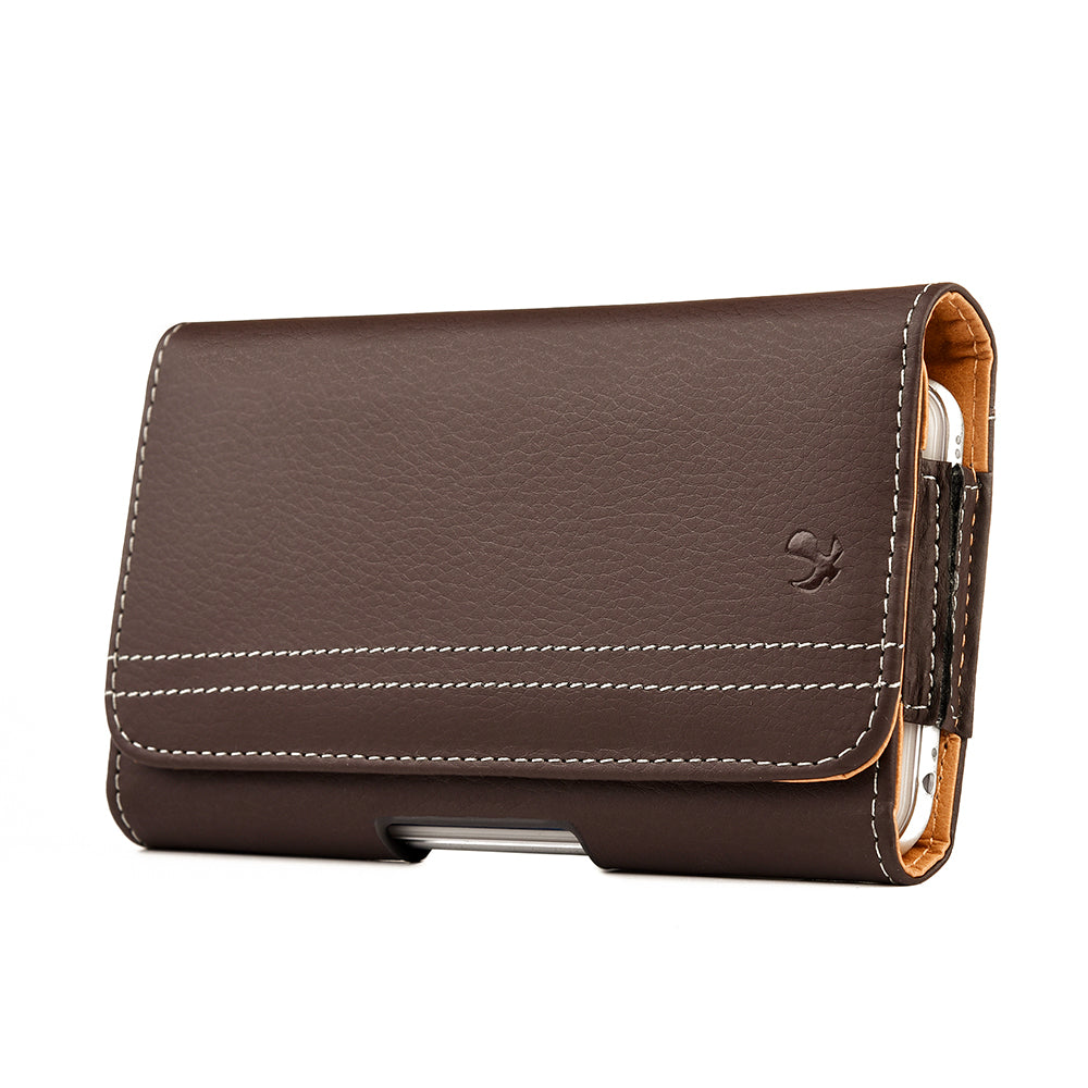 For Samsung Galaxy A23 5G Horizontal Universal Carry Pouch Cell Phone Case PU Leather Holster Belt Clip Loop Card Slot & Magnetic Closure [Brown]