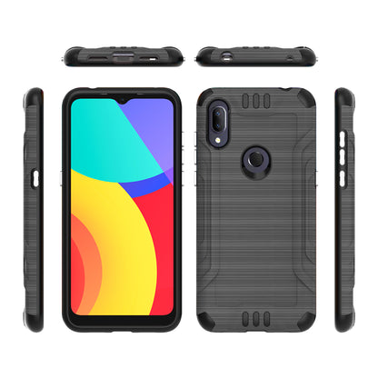 For AT&T Maestro 3 Hybrid Dual Layer Slim Metallic Brush Texture Hard PC TPU Rubber with Screen Protector Tempered Glass  Phone Case Cover