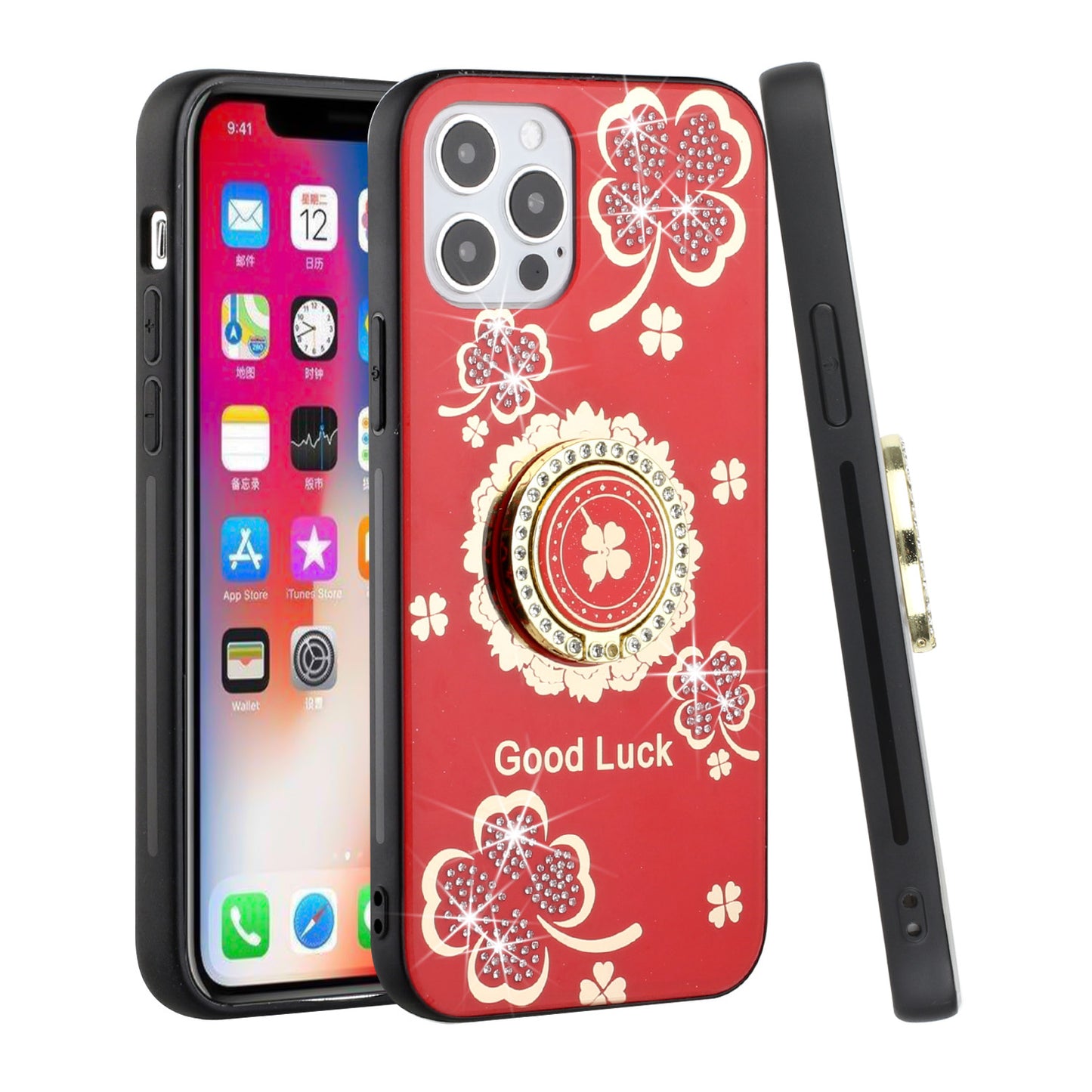 For Apple iPhone 8 Plus/7 Plus/6 6S Plus Fashion 3D Diamond Bling Sparkly Ornaments Engraving Hybrid Ring Stand  Phone Case Cover