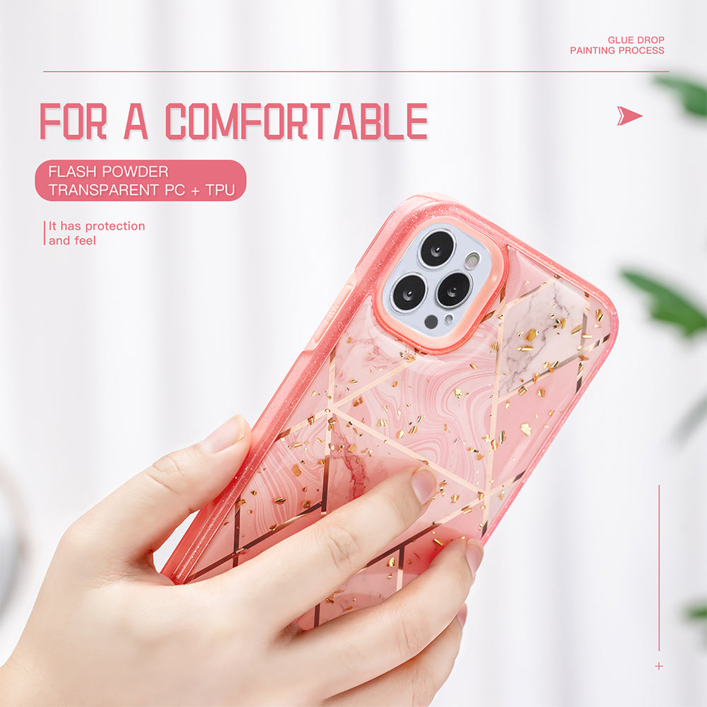 For Apple iPhone 13 /Pro Max Geometric Marble Design Pattern Soft TPU Rubber Hybrid Hard PC Shockproof Bumper  Phone Case Cover