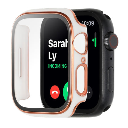 For Apple Watch Series 7/6/SE/5/4/3/2/1 Full Coverage Frame Bumper Chromed with Tempered Glass Screen Protector Hard Cover