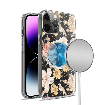 For Apple iPhone 14 Pro Max (6.7") Hybrid Flower Design Stylish Fashion Thick Hard MagSafe Compatible  Phone Case Cover