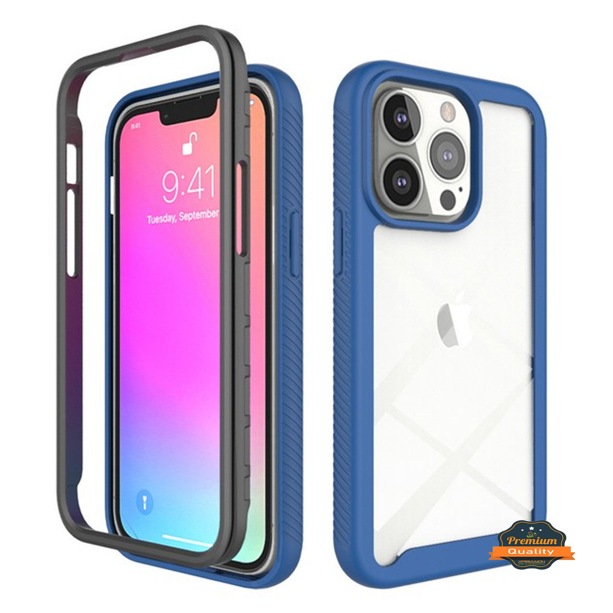 For Apple iPhone 14 Plus (6.7") Full Body Armor Hybrid Double Layer Hard PC + TPU Transparent Back Rugged Shockproof  Phone Case Cover