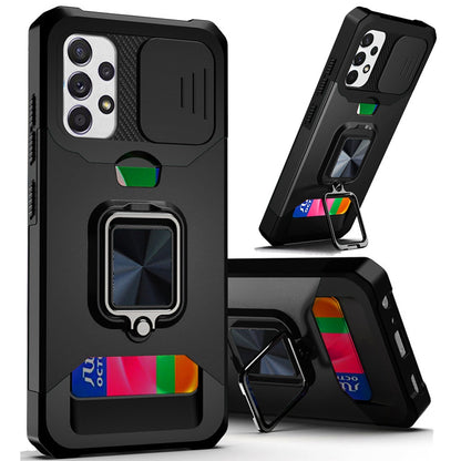 For Samsung Galaxy A02S Wallet Case with Ring Stand, Slide Camera Cover and Credit Card Holder, Military Grade Shockproof  Phone Case Cover