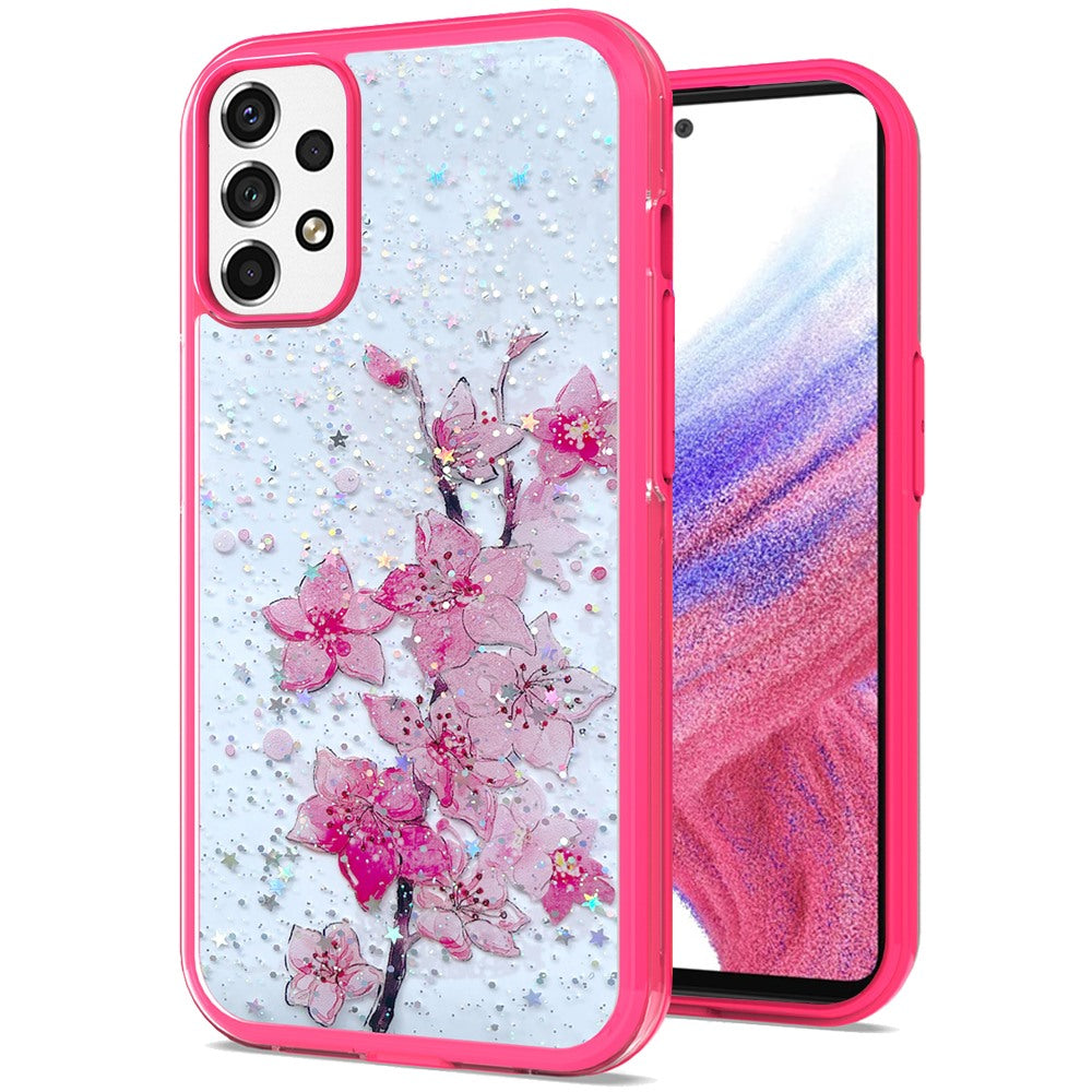 For Samsung Galaxy A53 5G Sakura Spring Flowers Design Colorful Frame Hybrid Rubber TPU Hard PC Shockproof Slim  Phone Case Cover