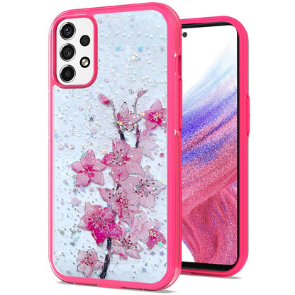For Samsung Galaxy A53 5G Sakura Spring Flowers Design Colorful Frame Hybrid Rubber TPU Hard PC Shockproof Slim  Phone Case Cover