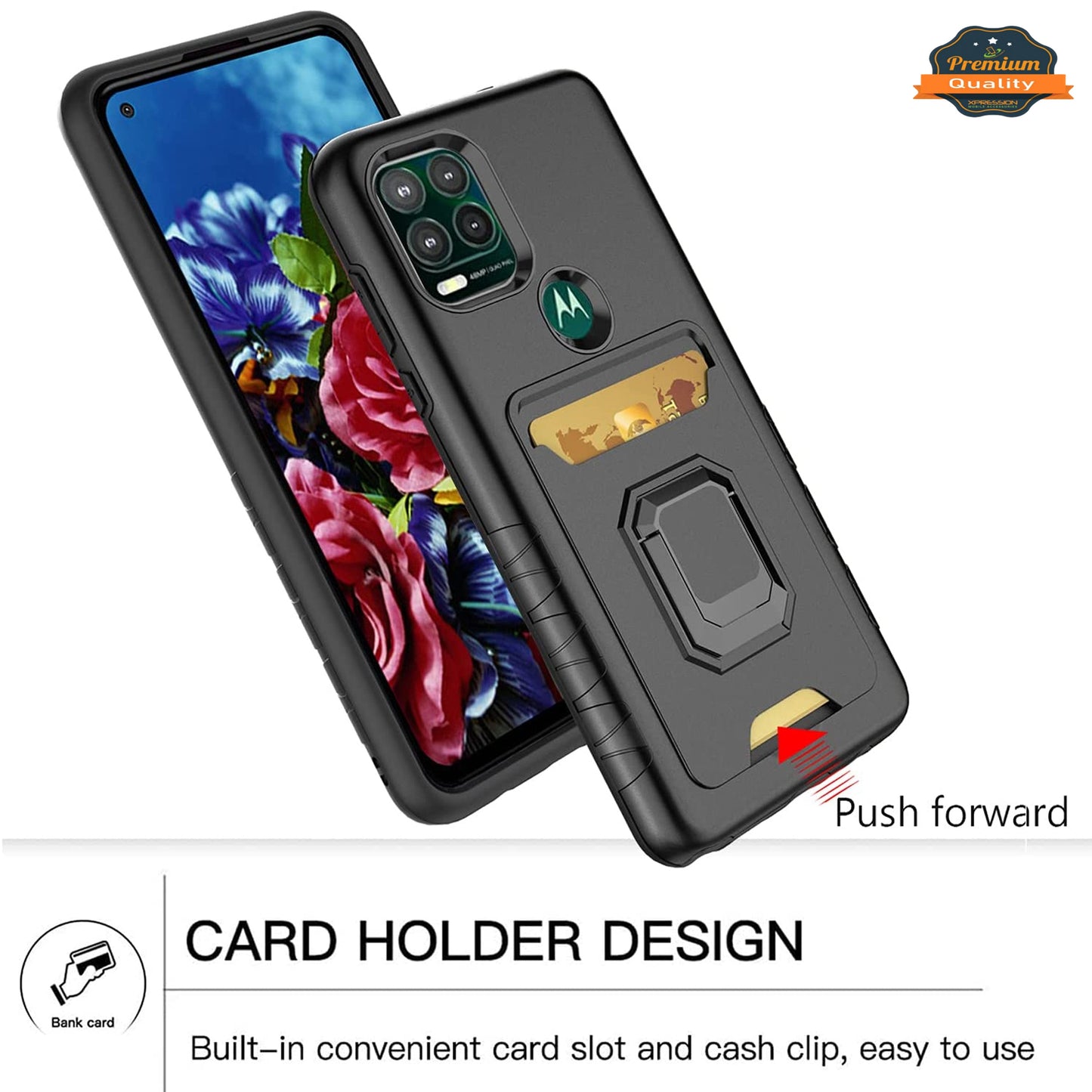 For Apple iPhone 14 (6.1") Wallet Credit Card Slot Holder with Metal Ring Kickstand Hybrid Dual Layer Magnetic Stand  Phone Case Cover