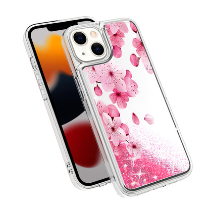 For Apple iPhone 14 Pro (6.1") Floral Design Quicksand Water Flowing Liquid Floating Sparkle Colorful Hybrid  Phone Case Cover