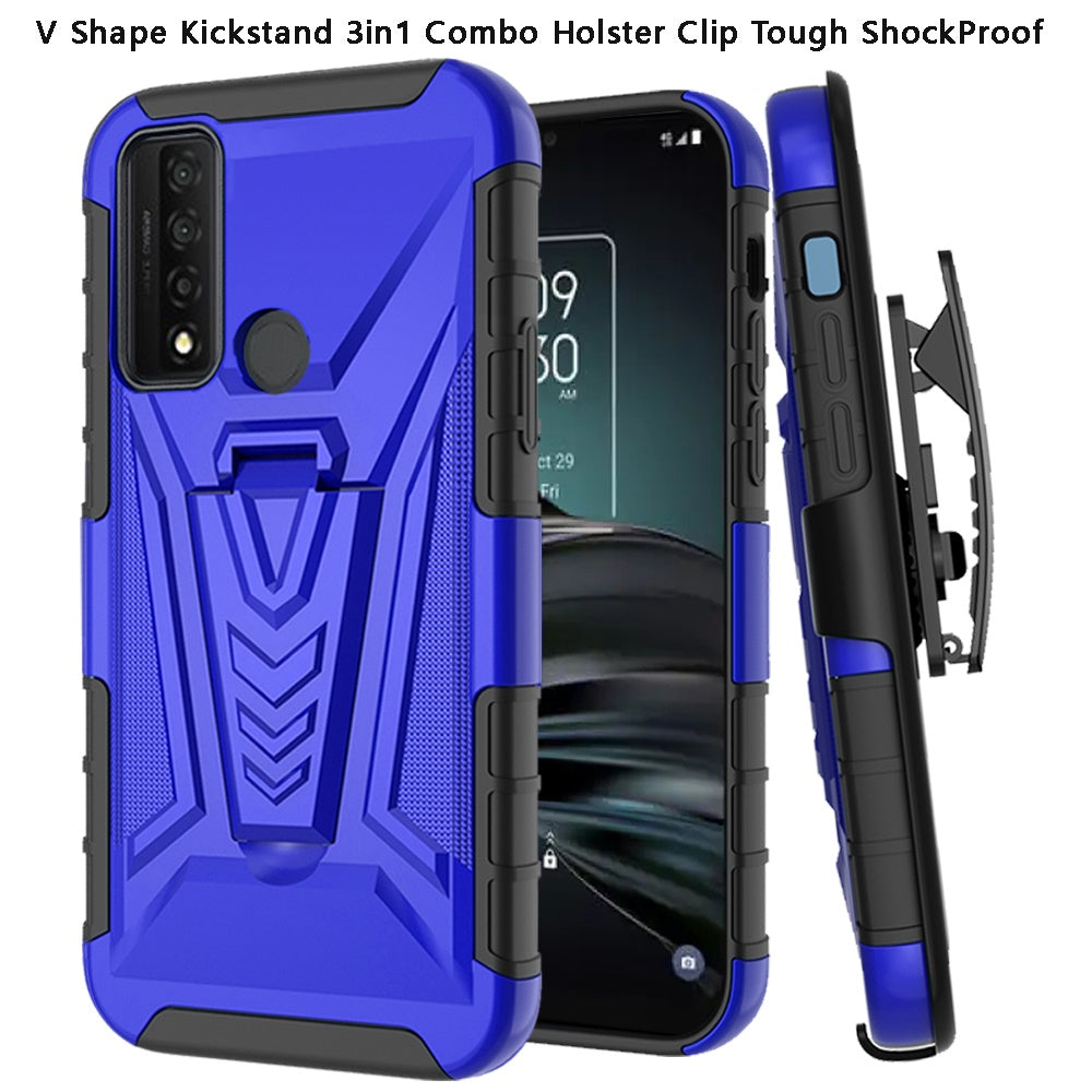 For TCL 20 XE Combo 3 in 1 Rugged Belt Clip Holster Heavy Duty Tuff Hybrid Armor Rugged Hard TPU Rubber with Kickstand Stand  Phone Case Cover