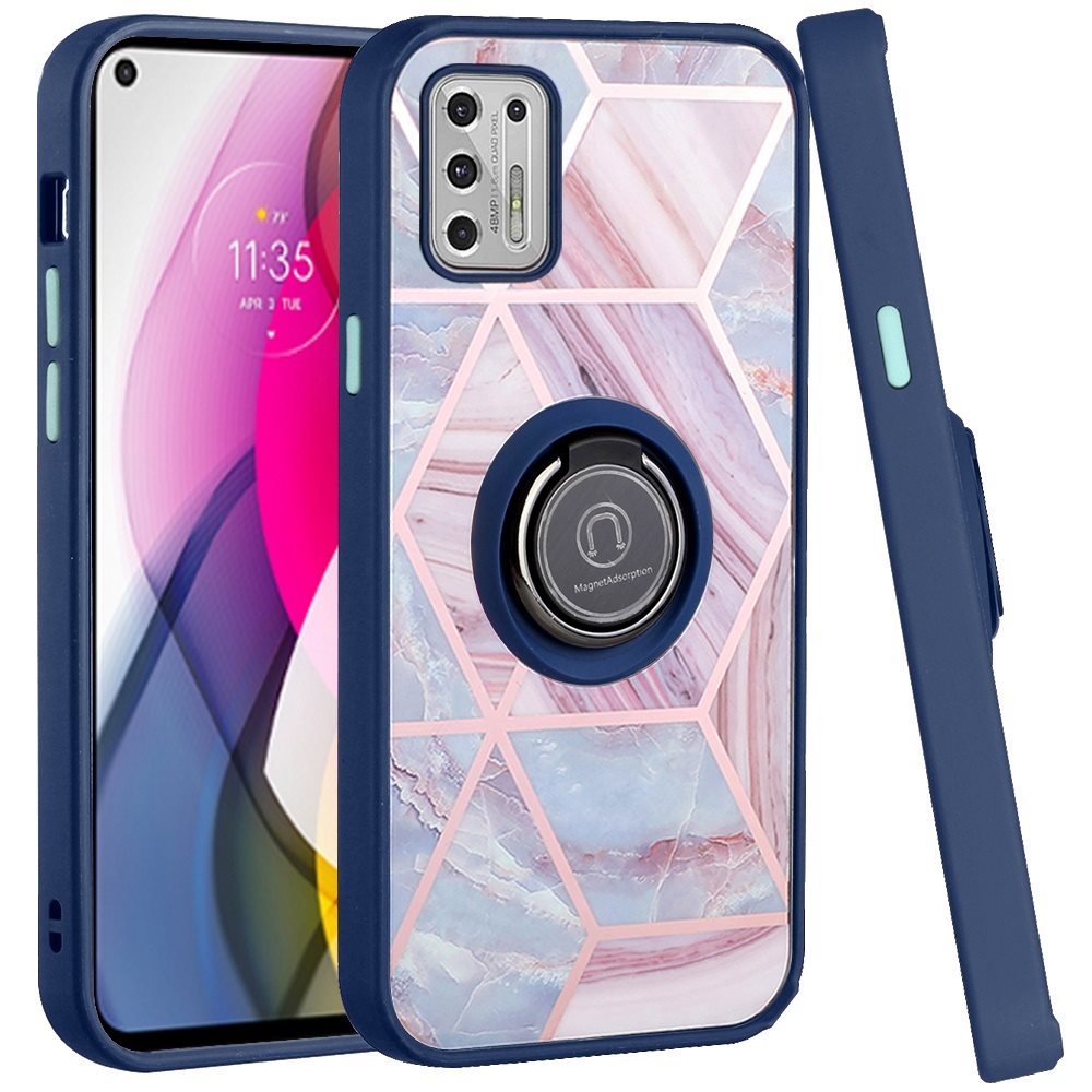 For Samsung Galaxy A02S Unique Marble Design with Magnetic Ring Kickstand Holder Hybrid TPU Hard PC Armor Shockproof  Phone Case Cover