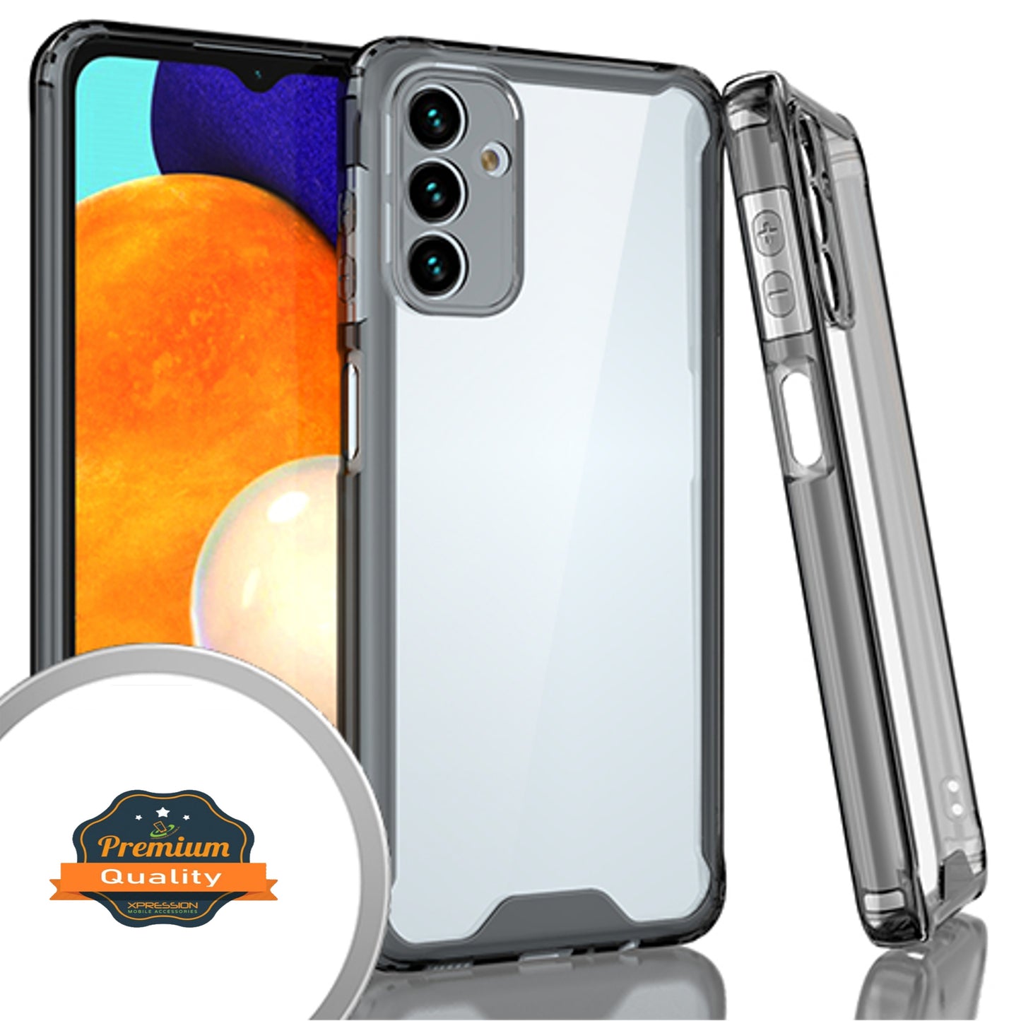 For Samsung Galaxy A03S Slim Body Frame [Shock-Absorption] Hybrid Defender Rubber Silicone Gummy TPU Clear Hard Back  Phone Case Cover