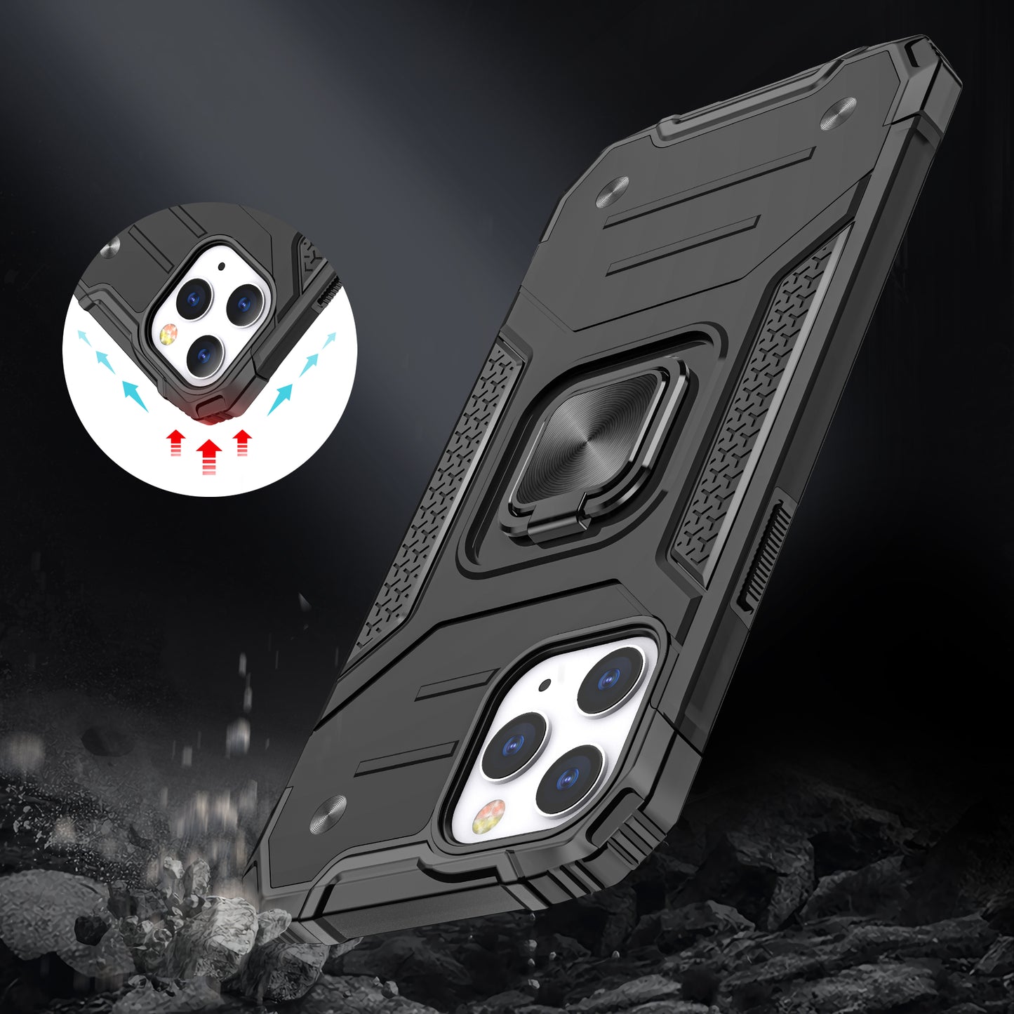 For iPhone 14 Pro (6.1") Armor Hybrid with Ring Holder Kickstand Shockproof Heavy-Duty Durable Rugged Dual Layer  Phone Case Cover