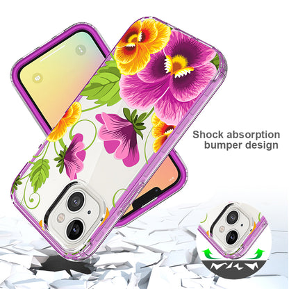 For Apple iPhone 14 Plus (6.7") Beautiful Design 3in1 Hybrid Triple Layer Armor Hard PC Plastic Rubber Frame Purple Summer Floral Phone Case Cover
