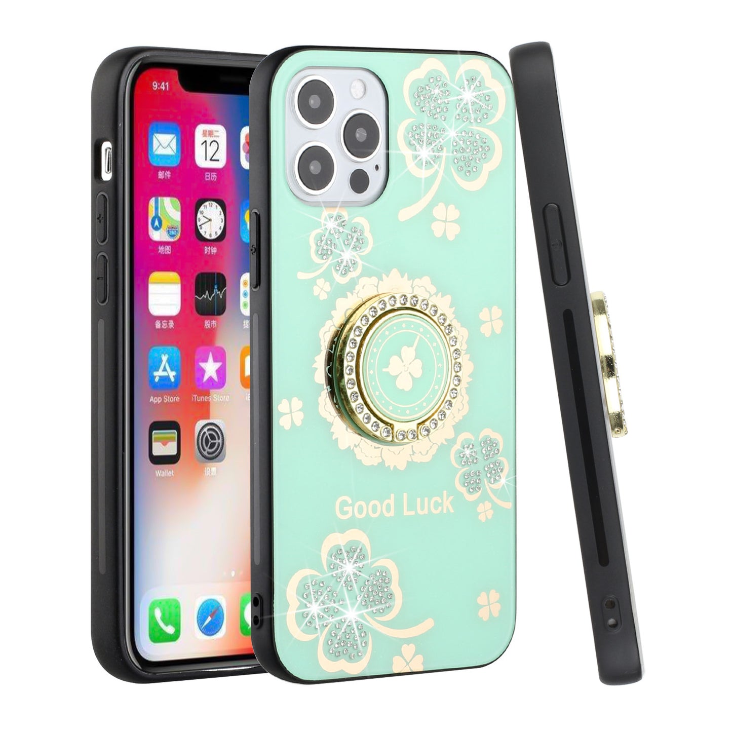 For Apple iPhone 8 Plus/7 Plus/6 6S Plus Fashion 3D Diamond Bling Sparkly Ornaments Engraving Hybrid Ring Stand  Phone Case Cover