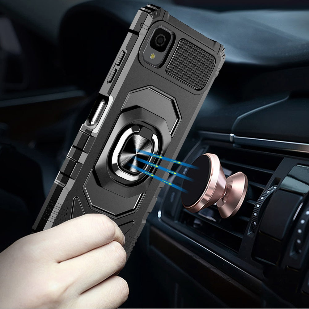 For TCL 30 LE T602DL /TCL 30z Hybrid 2in1 Dual Layer with Rotate Magnetic Ring Stand Holder Kickstand, Rugged Shockproof  Phone Case Cover
