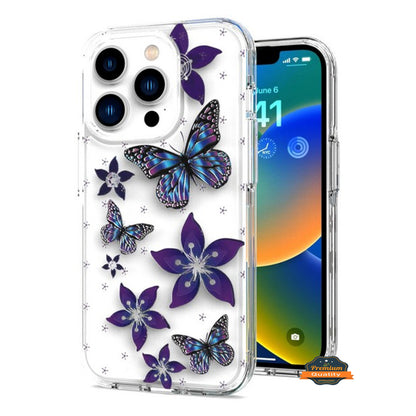 For Apple iPhone 14 /Pro Max Hybrid Trendy Image Patterns Design Transparent Hard Back Shockproof TPU  Phone Case Cover