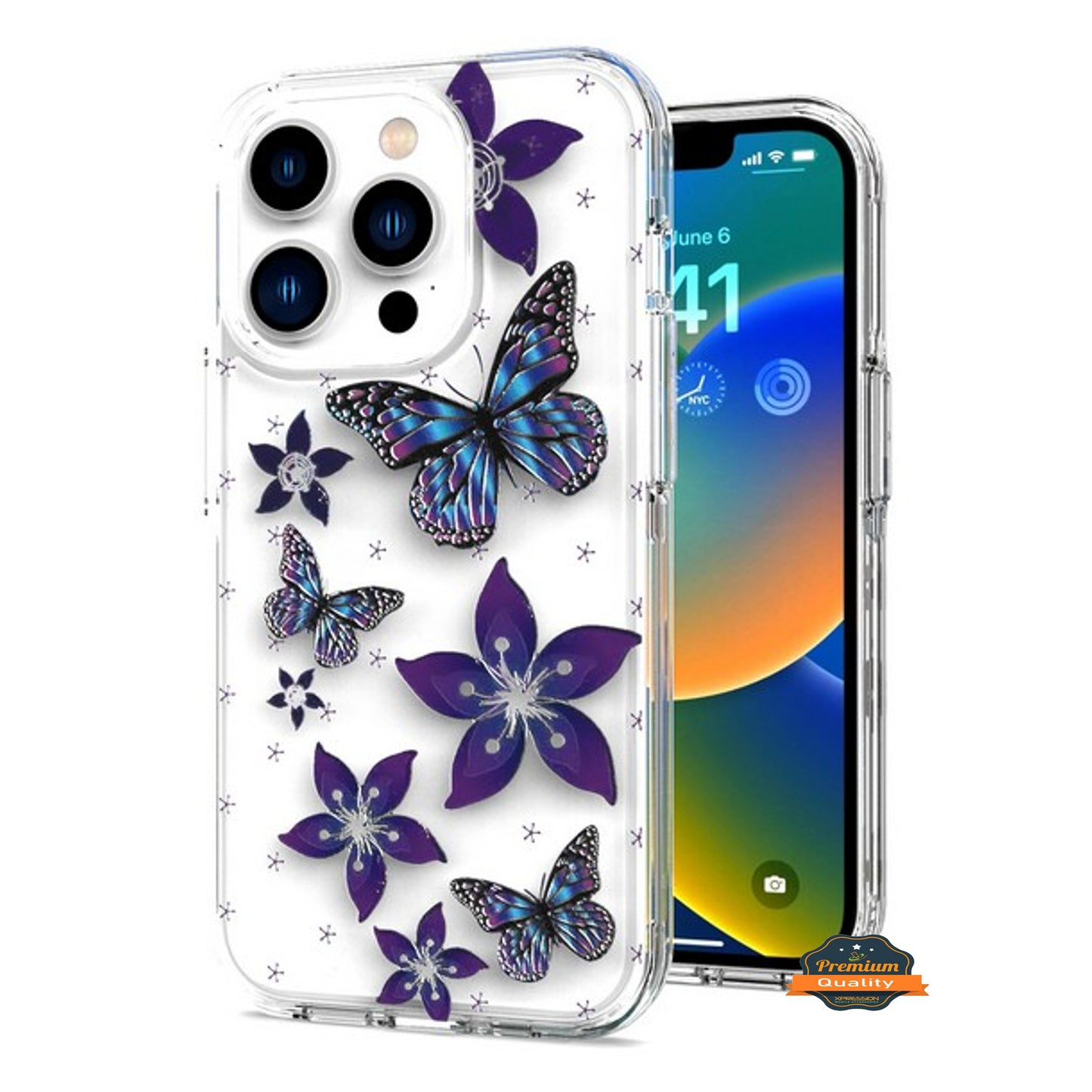 For Apple iPhone 14 /Pro Max Hybrid Trendy Image Patterns Design Transparent Hard Back Shockproof TPU  Phone Case Cover
