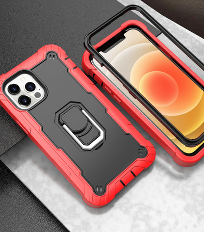 For Apple iPhone 12 Pro Max (6.7") Hybrid 3 Layers with 360° Rotatable Ring Kickstand Holder Heavy Duty Hard PC Soft Silicone Shockproof  Phone Case Cover