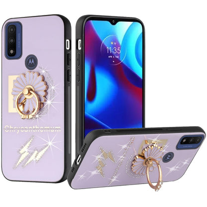 For Motorola Moto G Power 2022 Diamond Bling Sparkly Glitter Ornament Engraving Hybrid Ring Stand Holder Rugged Fashion  Phone Case Cover