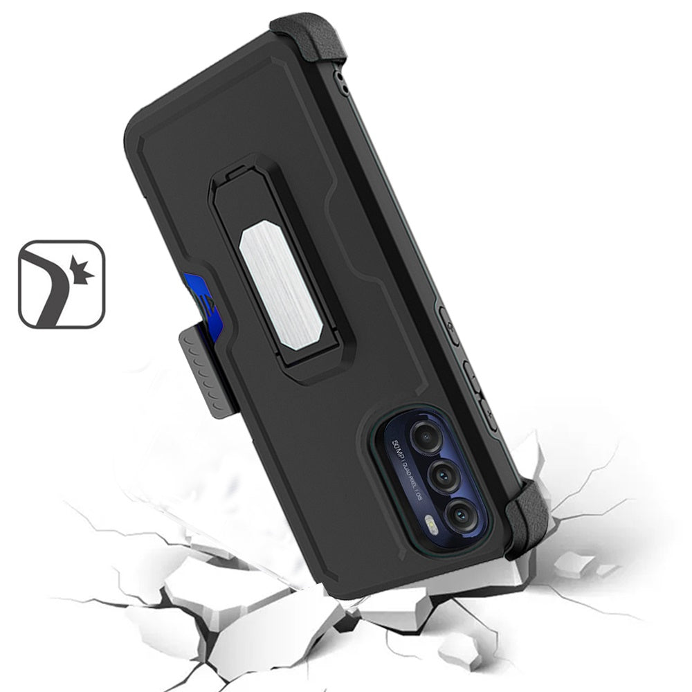 For Motorola Moto G Stylus 5G 2022 Armor Belt Clip with Credit Card Holder, Holster, Kickstand Protective Heavy Duty Hybrid  Phone Case Cover