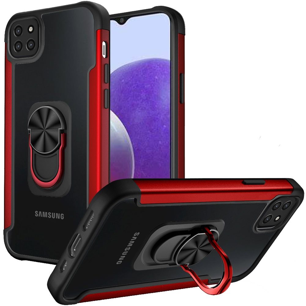 For Samsung Galaxy A22 5G Clear Military Grade Design Hybrid Protective with Ring Holder Kickstand [Magnetic Car Mount Feature]  Phone Case Cover
