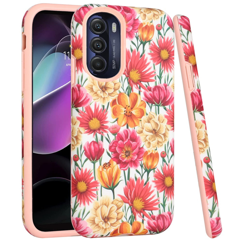 For Motorola Moto G 5G 2022 Bliss Floral Stylish Design Hybrid Rubber TPU Hard Shockproof Armor Slim  Phone Case Cover