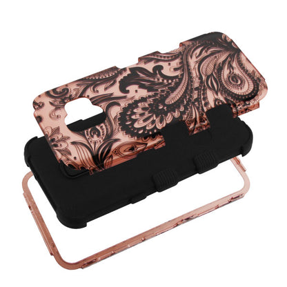 For Samsung Galaxy J2 /J2 Core/J2 Dash/J2 Pure Hybrid Three Layer Hard PC Shockproof Heavy Duty TPU Rubber Anti-Drop Phoenix Flower Phone Case Cover