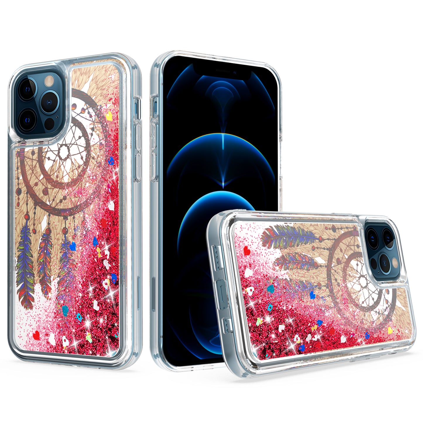 For Apple iPhone 13 (6.1") Quicksand Design Liquid Glitter Bling Hybrid Floating Flowing Sparkle Colorful TPU Protective  Phone Case Cover