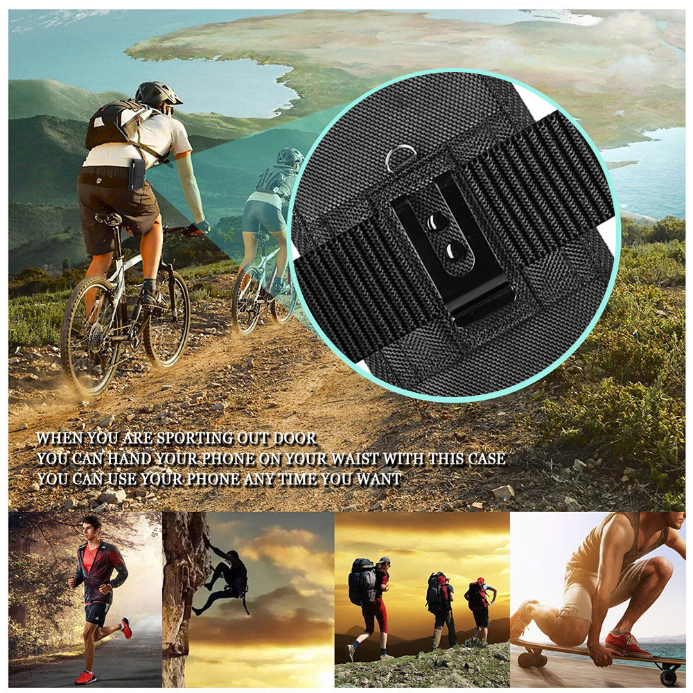 For Samsung Galaxy A23 5G Universal Pouch Case Vertical Phone Holster Durable Nylon Cover with Belt Clip Loop, Velcro & Hook Carabiner [Black]