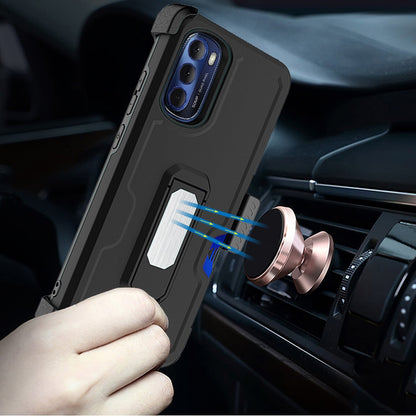 For Apple iPhone 14 Pro Max (6.7") Armor Belt Clip with Credit Card Holder ID Slot, Holster, Kickstand Heavy Duty Hybrid  Phone Case Cover