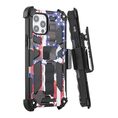 For Apple iPhone 13 Pro Max (6.7") Hybrid 3in1 Combo Holster Belt Clip with Kickstand, Full-Body Protective Military-Grade  Phone Case Cover