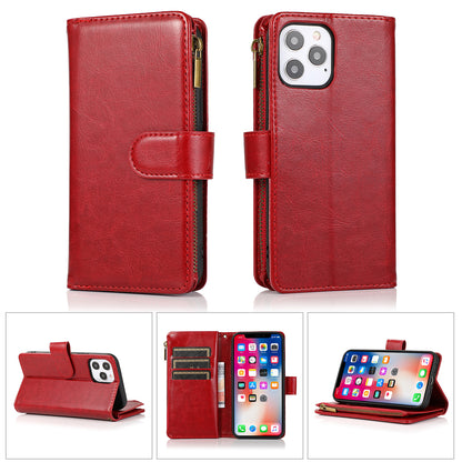 For Samsung A03 Core Leather Zipper Wallet Case 9 Credit Card Slots Cash Money Pocket Clutch Pouch Stand and Strap  Phone Case Cover