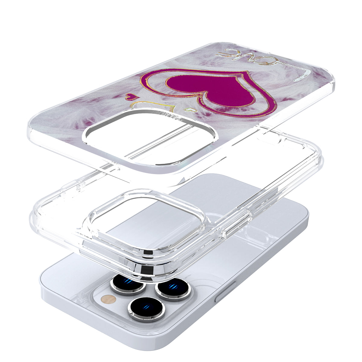 For Apple iPhone SE 3 (2022) SE/8/7 Stylish Gold Layer Printing Design Hybrid Rubber TPU Hard PC Shockproof Armor Love Phone Case Cover