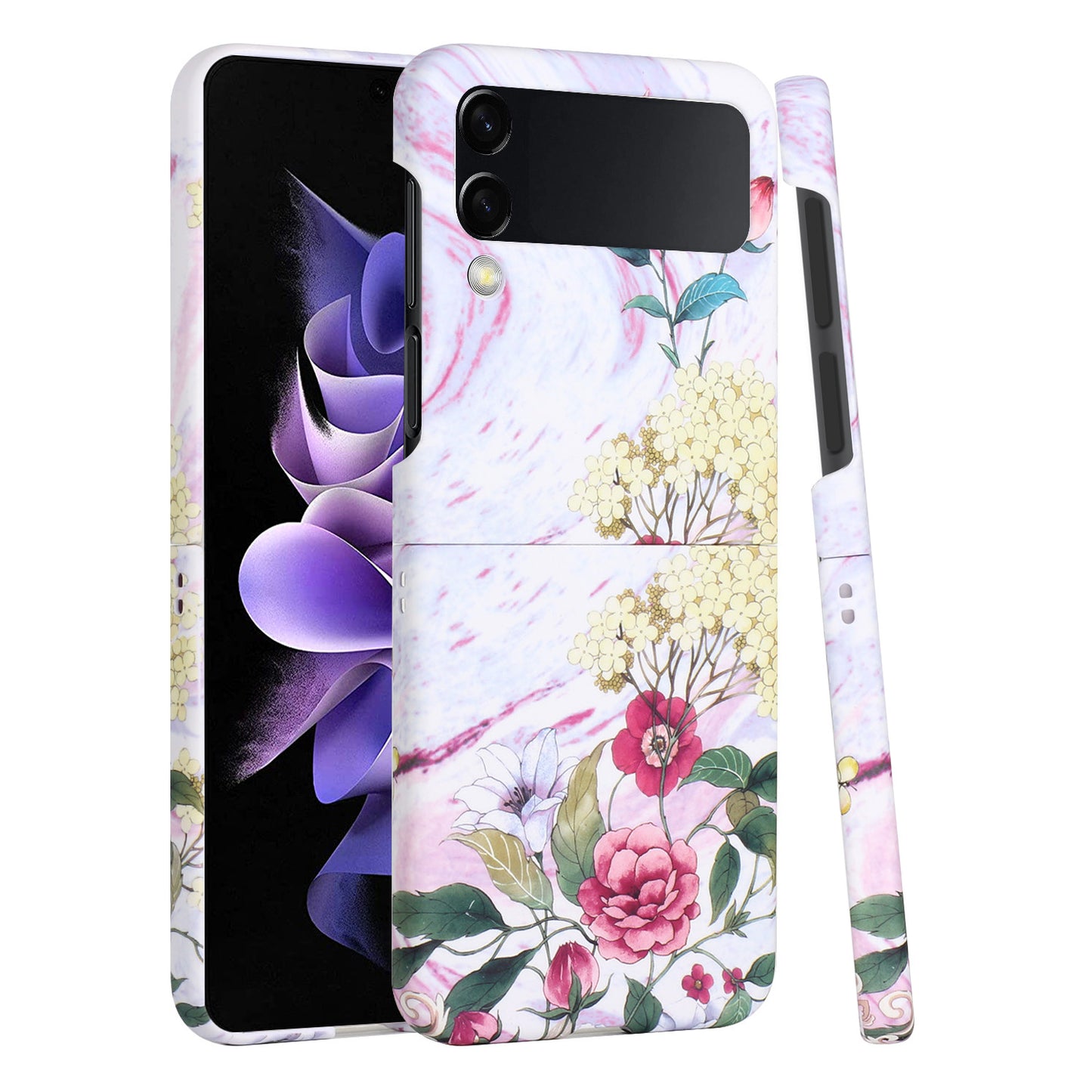 For Samsung Galaxy Z Flip 4 5G Bliss Floral Stylish Design Hybrid Rubber TPU Hard PC Shockproof Armor Slim  Phone Case Cover