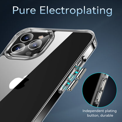 For Apple iPhone 11 Pro Max (6.5") Hybrid HD Crystal Clear Hard PC Back Gummy TPU Frame Slim with Chromed Buttons Transparent Phone Case Cover