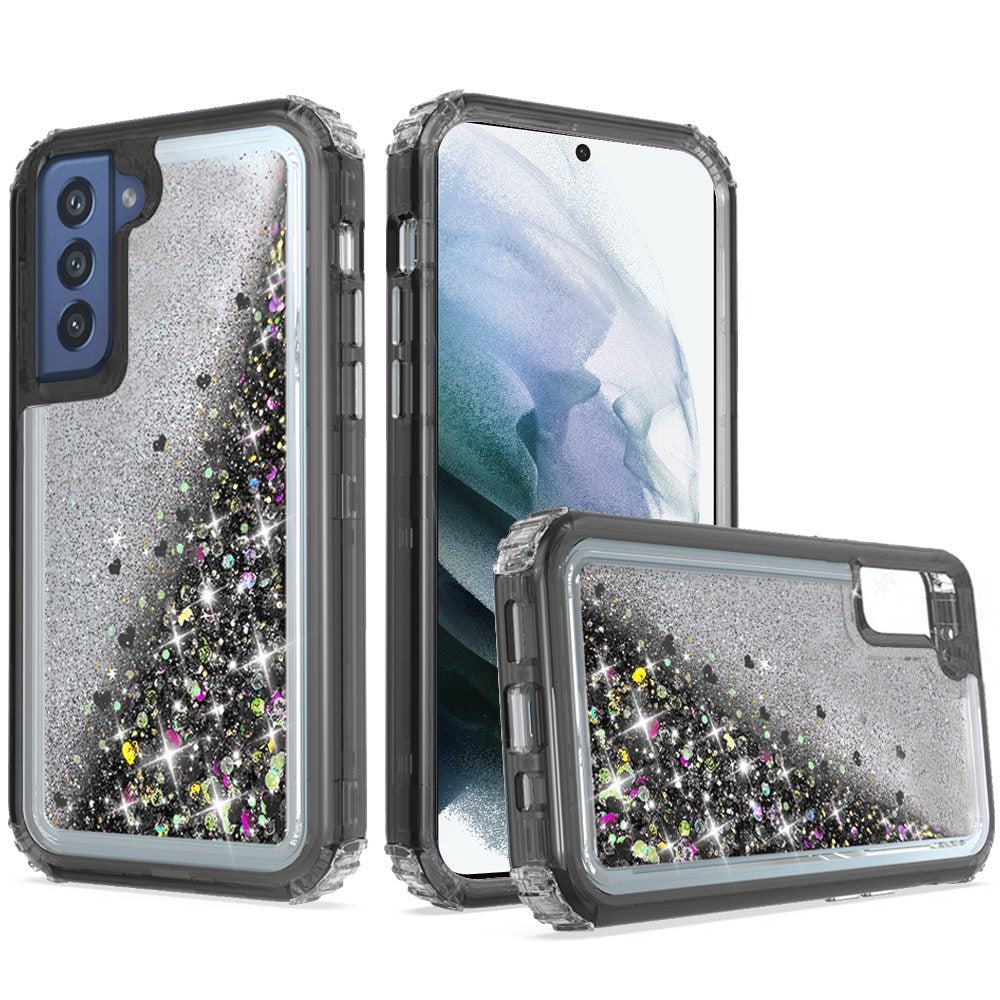 For Apple iPhone 13 Pro Max (6.7") Luxury Floating Glitter Case Sparkle Bling Quicksand Clear Heavy Duty Bumper Dual Layer PC Frame TPU Back  Phone Case Cover