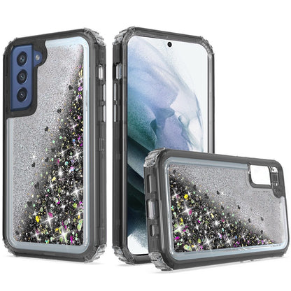 For Apple iPhone 13 Pro Max (6.7") Luxury Floating Glitter Case Sparkle Bling Quicksand Clear Heavy Duty Bumper Dual Layer PC Frame TPU Back  Phone Case Cover
