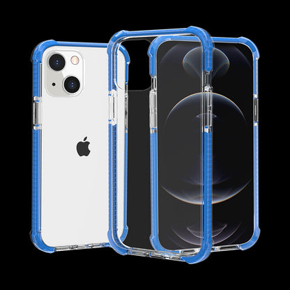 For Apple iPhone 14 Plus (6.7") Hybrid Transparent Acrylic Rubber Gummy Gel Hard PC Silicone TPU Color Bumper Frame Clear / Blue Phone Case Cover