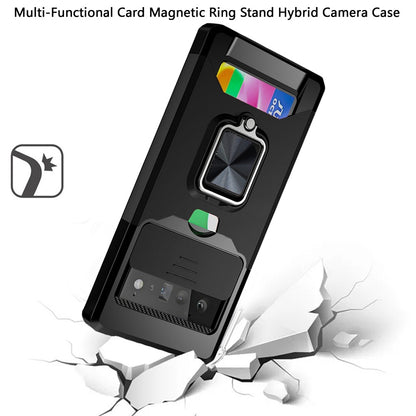 For Google Pixel 6 /6 Pro Wallet Case with Ring Stand & Slide Camera Cover Credit Card Holder, Military Grade Hard Shockproof Protective  Phone Case Cover