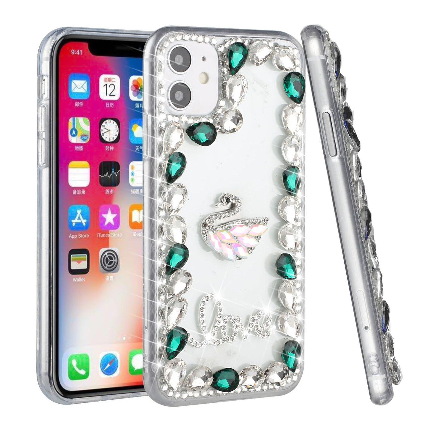 For Apple iPhone XR Bling Clear Crystal 3D Full Diamonds Luxury Sparkle Transparent Rhinestone Hybrid Bumper  Phone Case Cover