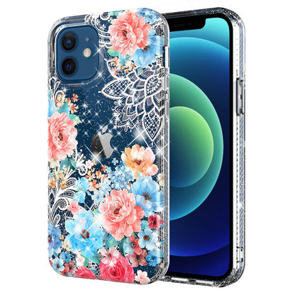 For Apple iPhone 8 Plus/7 Plus/6 Plus/6s Plus Slim Hybrid Shiny Glitter Clear Floral Pattern Bloom Flower Design Hard PC  Phone Case Cover