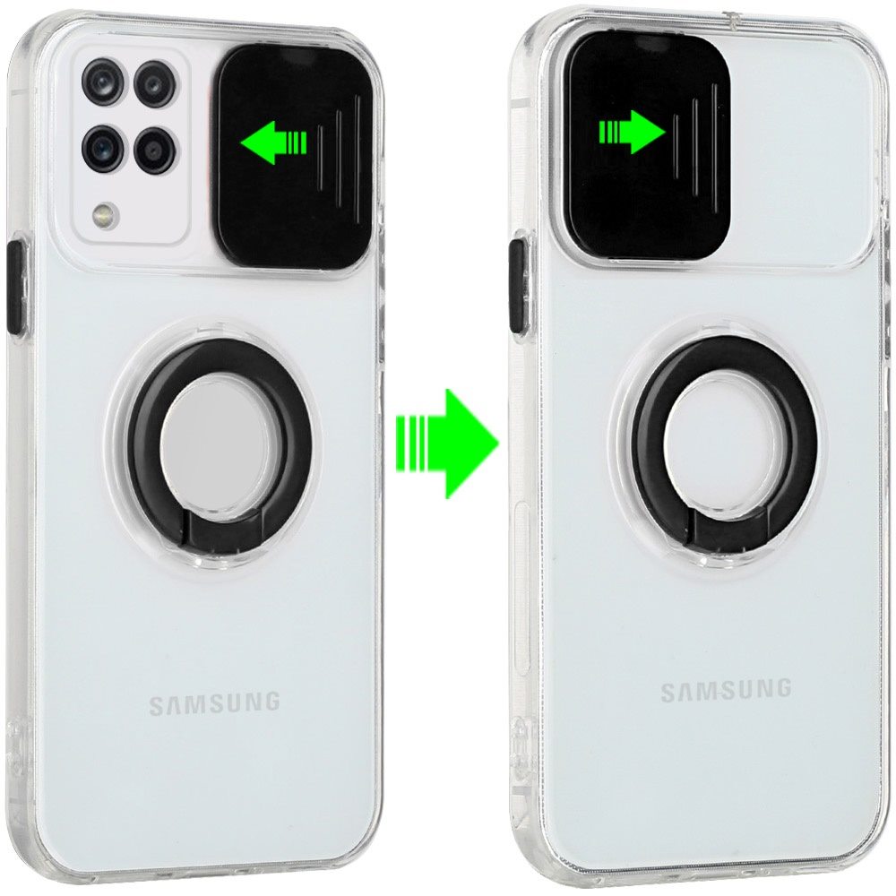 For Apple iPhone 13 (6.1") Transparent Cases with Ring Stand & Camera Window, Slide Lens Protection Slim Hybrid Shockproof  Phone Case Cover