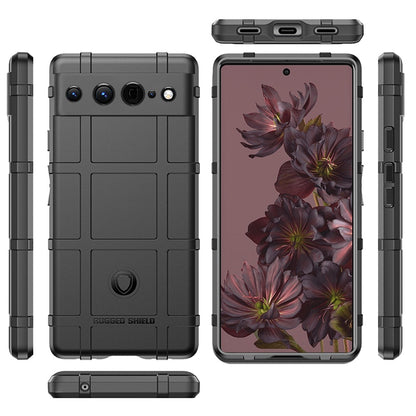 For Google Pixel 7 Rugged Shield Hybrid Gel TPU Thick 3.2mm Rough Armor Tactical Matte Grip Silicone Texture Anti-Drop Black Phone Case Cover